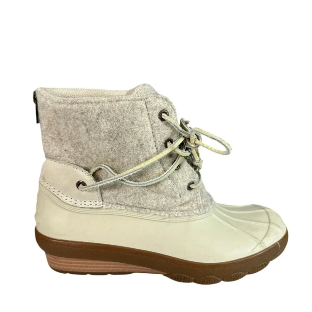 Sperry Saltwater Wool Wedge Duck Boots Ivory Oatmeal STS80396 Womens 8 M